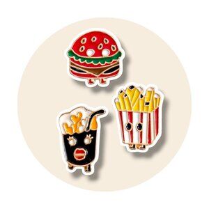 Fast Food Friends Enamel Pins: Hamburger, Milkshake, and Fries
